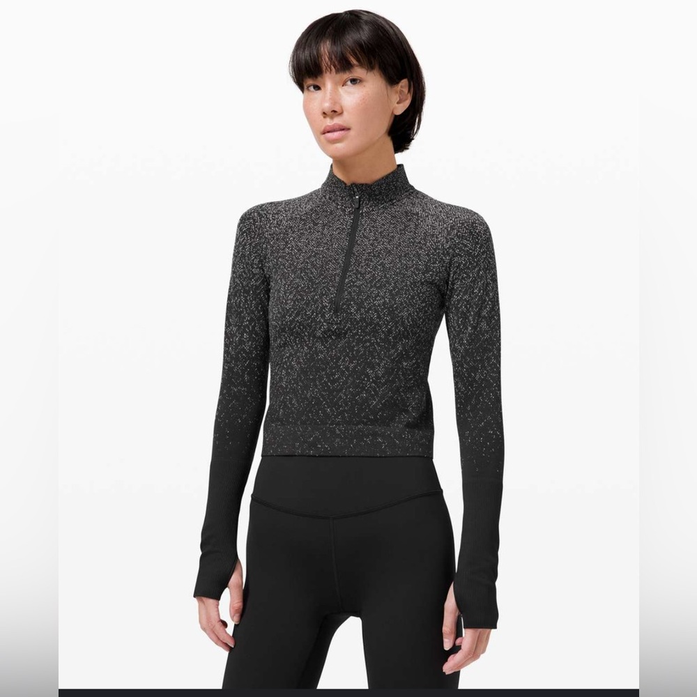 Lululemon Rest Less Cropped Half Zip Womens Size 8 Herringbone Fade Black White